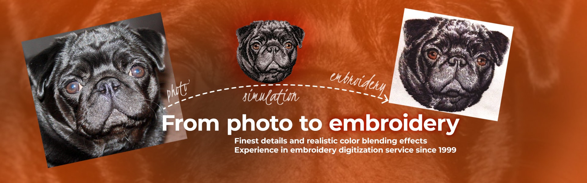 From photo to embroidery, Finest details and realistic color blending effects